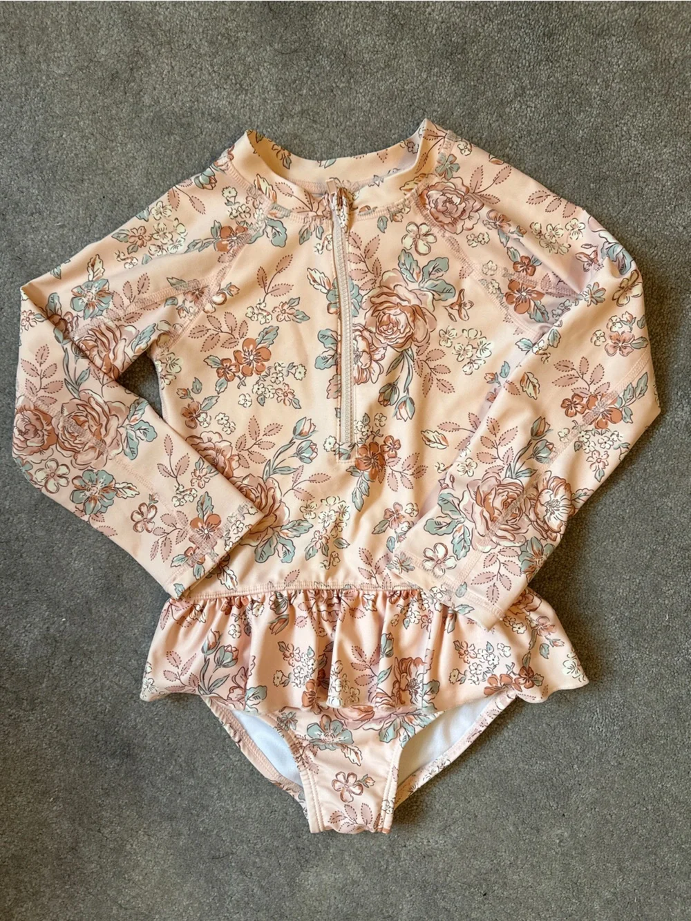 Girls Long-Sleeve Floral One-Piece Swimsuits